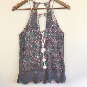 Anthropologie tank top with lace overlay